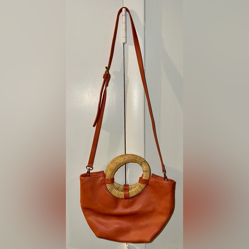 Anthropologie Orange Shoulder Bag with Bamboo Handle
